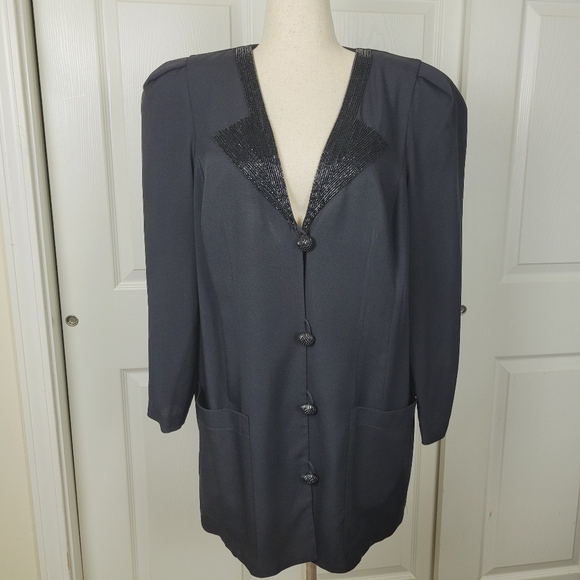 GEMINI NITES Women's Blazer. Size 16. Vintage. Black Beaded 1980s Dressy Jacket. - Picture 6 of 16